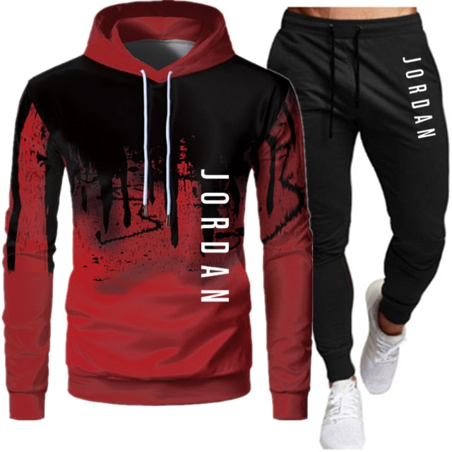 Sets Tracksuit Men Autumn Winter Hooded Sweatshirt Drawstring Outfit Sportswear  Two Piece Set