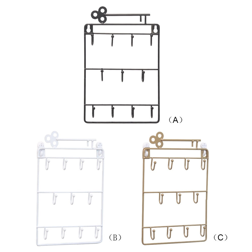 Modern Style Iron Wall Mounted 11 Hangers Hooks Key Holder Coat Hat Storage Rack Practical Cloth / Keys Hooks