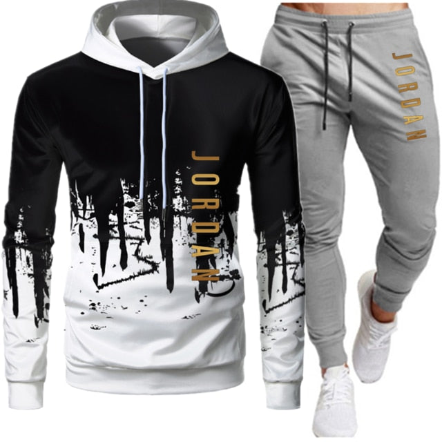 Sets Tracksuit Men Autumn Winter Hooded Sweatshirt Drawstring Outfit Sportswear  Two Piece Set
