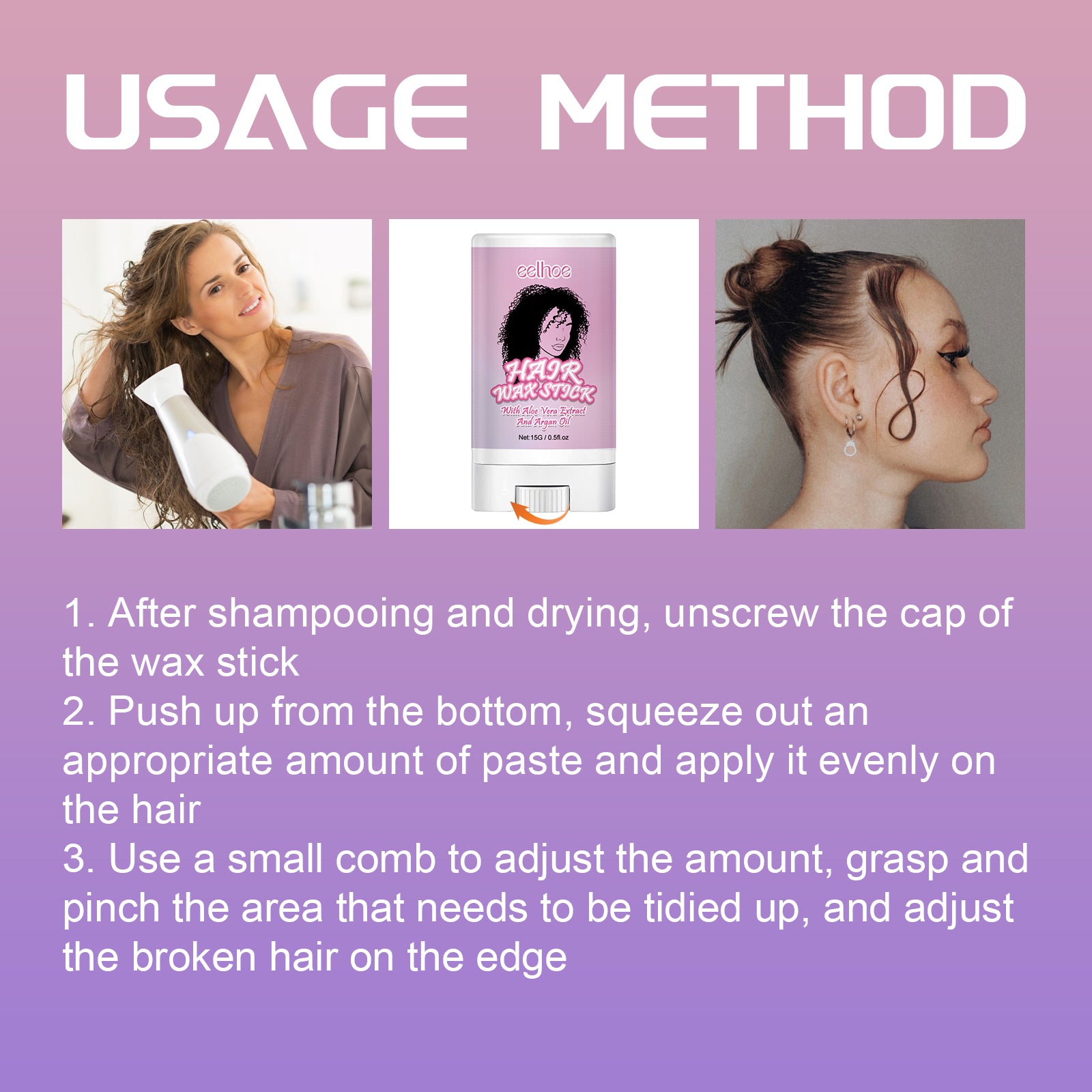 Hair Wax Stick, Long Lasting Hair Setting Smoothing Frizzy Small Broken Hair Natural Luster Solid Hair Oil Bar