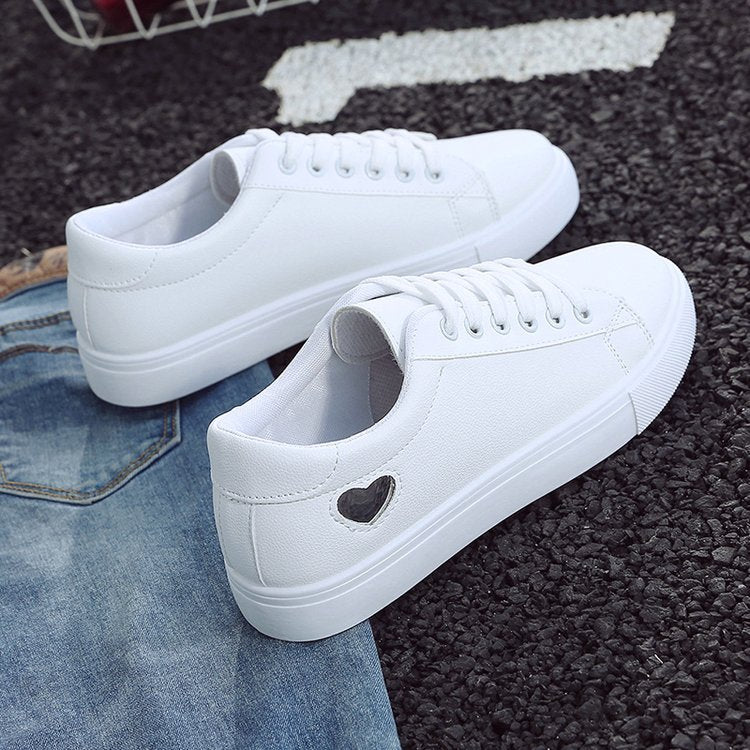Autumn Woman Shoes Fashion New Woman PU Leather Shoes Ladies Breathable Cute Heart Flats Casual Shoes White Sneakers