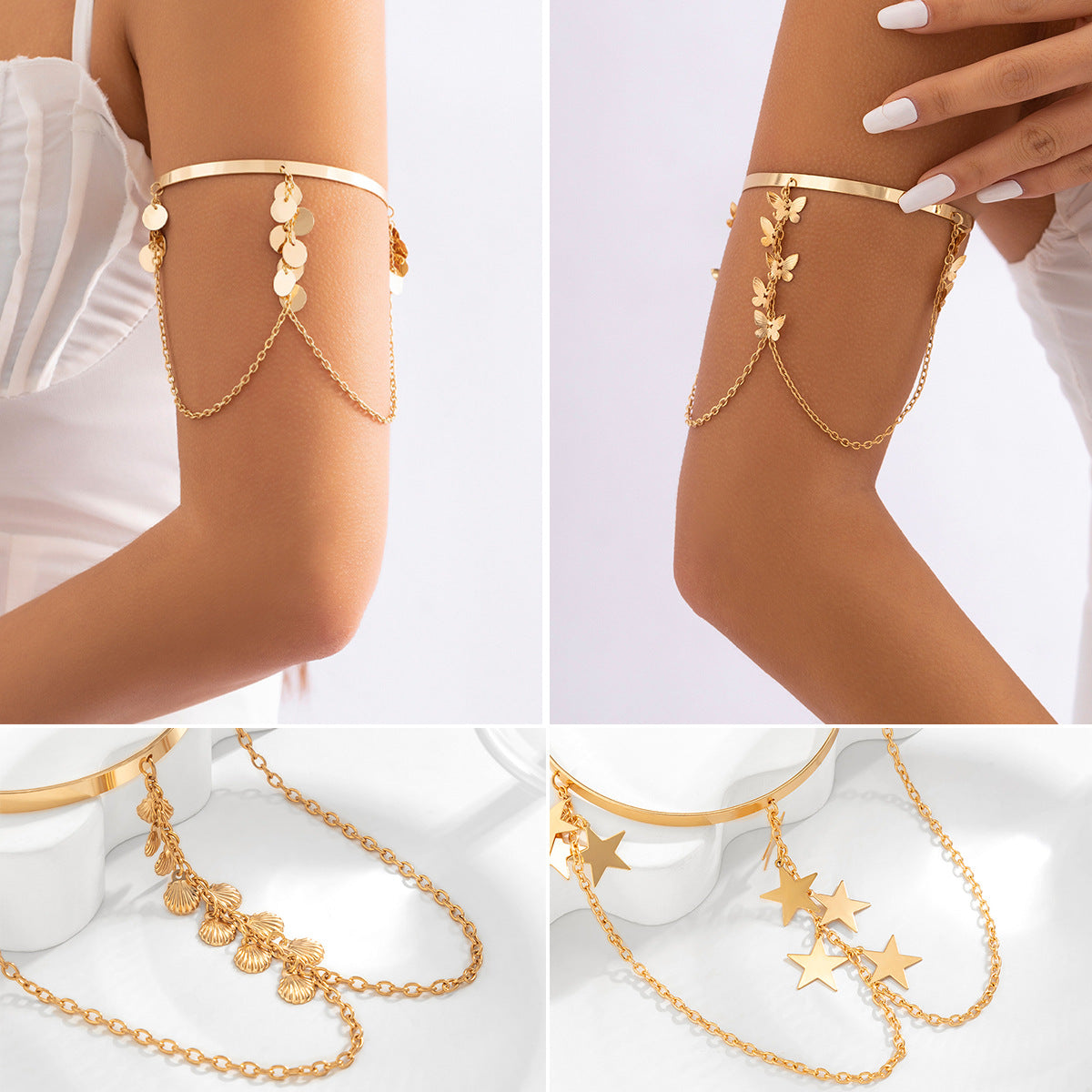 Ethnic style, personalized metal iron chain, arm chain, niche, simple, open-ended arm bracelet, arm ring, female