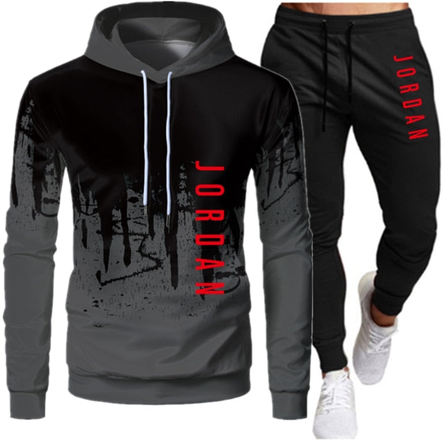 Sets Tracksuit Men Autumn Winter Hooded Sweatshirt Drawstring Outfit Sportswear  Two Piece Set