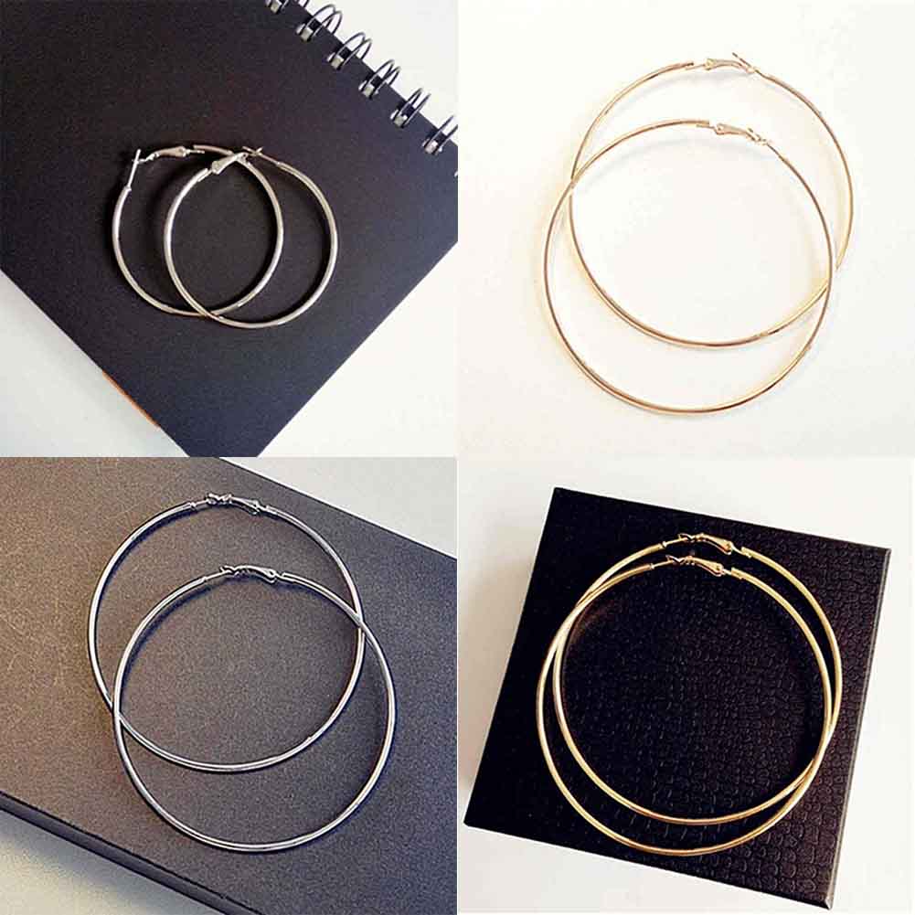 Personality Super Big Circles Hoop Earrings For Women Fashion Gold Silver Color Jewelry Trendy Retro Big Round Circle Earrings