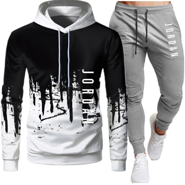 Sets Tracksuit Men Autumn Winter Hooded Sweatshirt Drawstring Outfit Sportswear  Two Piece Set