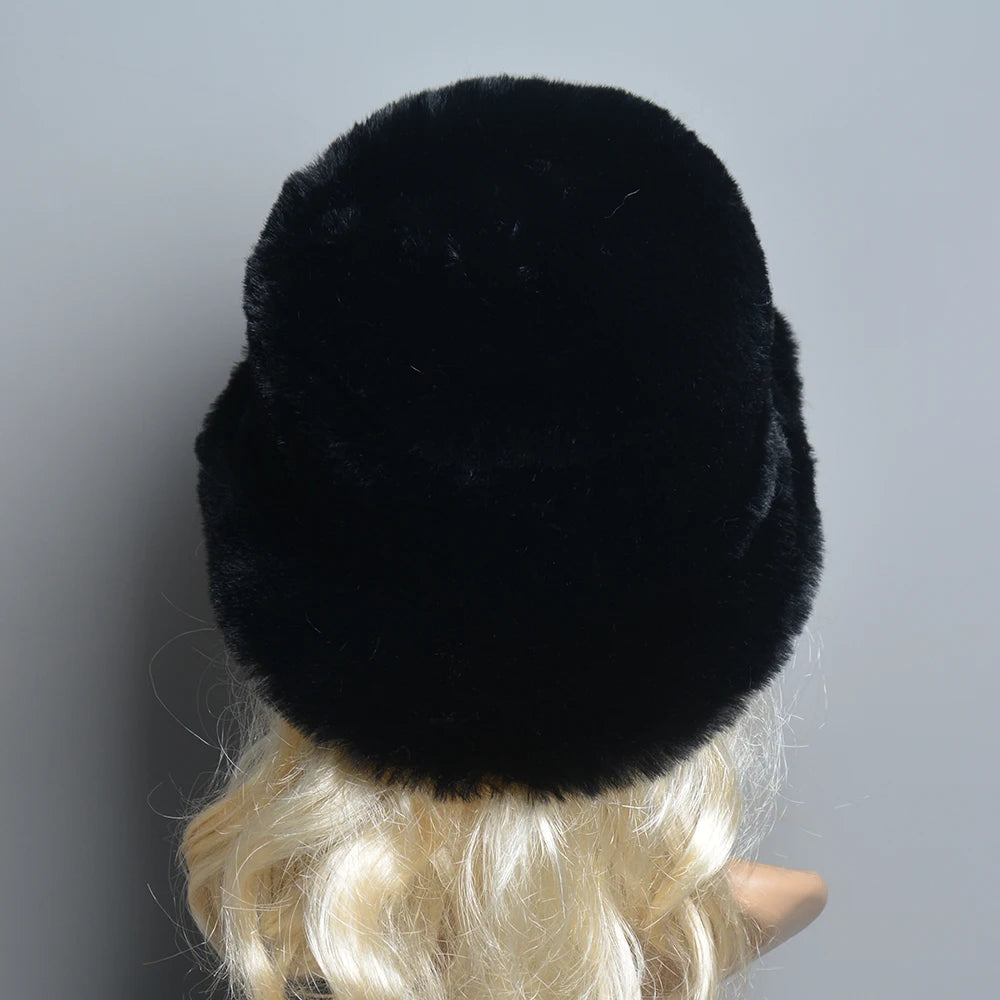 New Style Fake Rabbit Fur Hats Super Soft Women Winter Hat Cotton Lining Warm Russian Fashion Ski Beanies Plush Solid Color