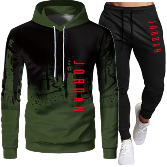 Sets Tracksuit Men Autumn Winter Hooded Sweatshirt Drawstring Outfit Sportswear  Two Piece Set