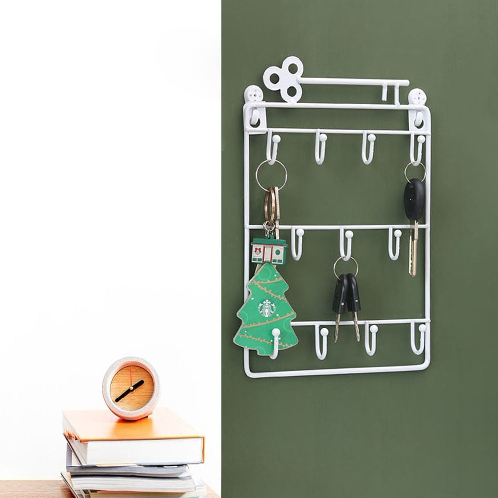 Modern Style Iron Wall Mounted 11 Hangers Hooks Key Holder Coat Hat Storage Rack Practical Cloth / Keys Hooks
