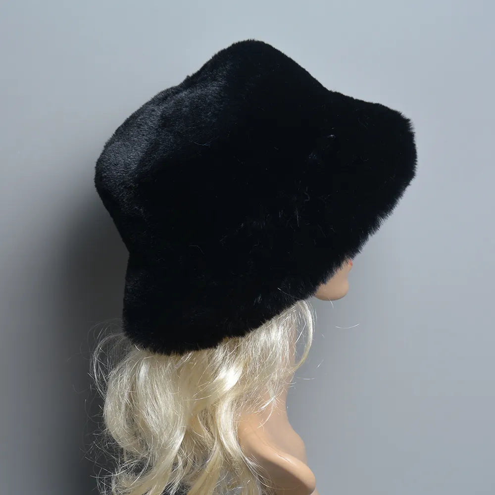 New Style Fake Rabbit Fur Hats Super Soft Women Winter Hat Cotton Lining Warm Russian Fashion Ski Beanies Plush Solid Color