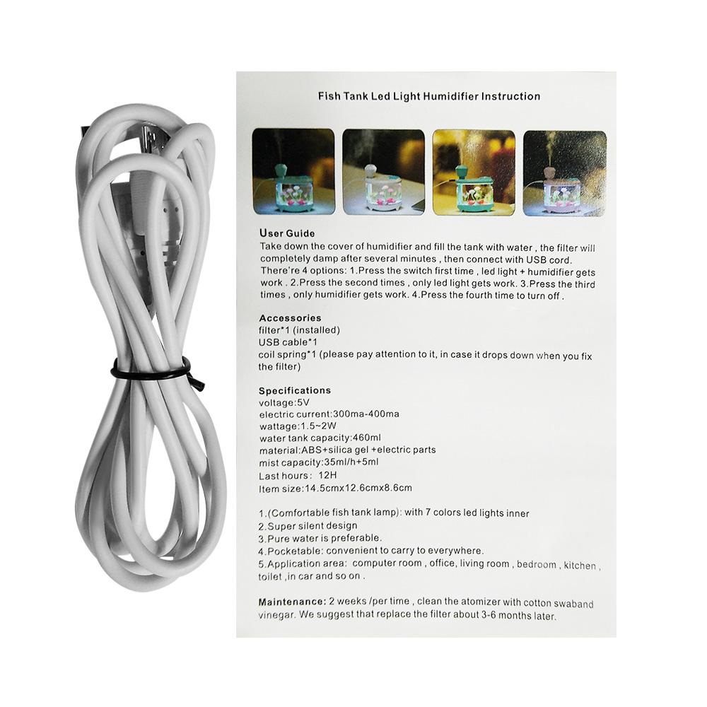 KLN-039 460ml Fish Tank Essential Oil Diffuser Air Mist Humidifier with Whisper-quiet Operation Portable USB Changing LED Lights