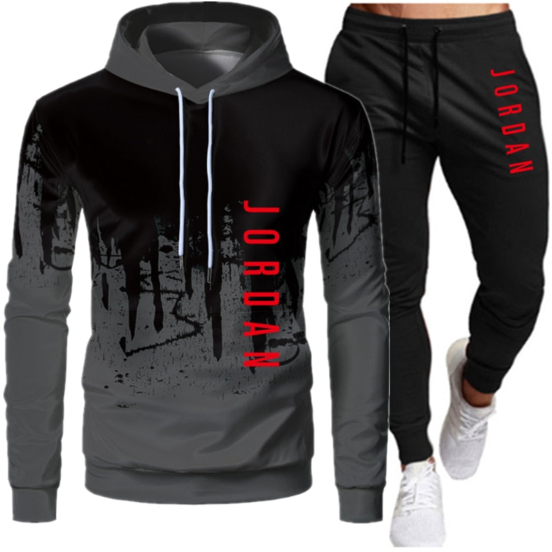 Sets Tracksuit Men Autumn Winter Hooded Sweatshirt Drawstring Outfit Sportswear  Two Piece Set