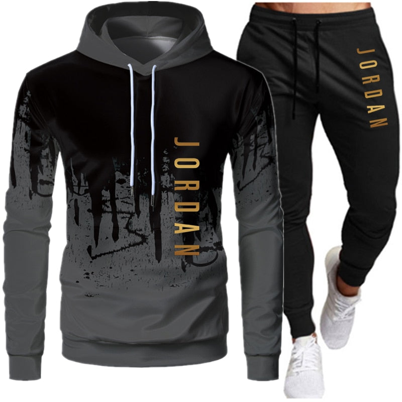 Sets Tracksuit Men Autumn Winter Hooded Sweatshirt Drawstring Outfit Sportswear  Two Piece Set