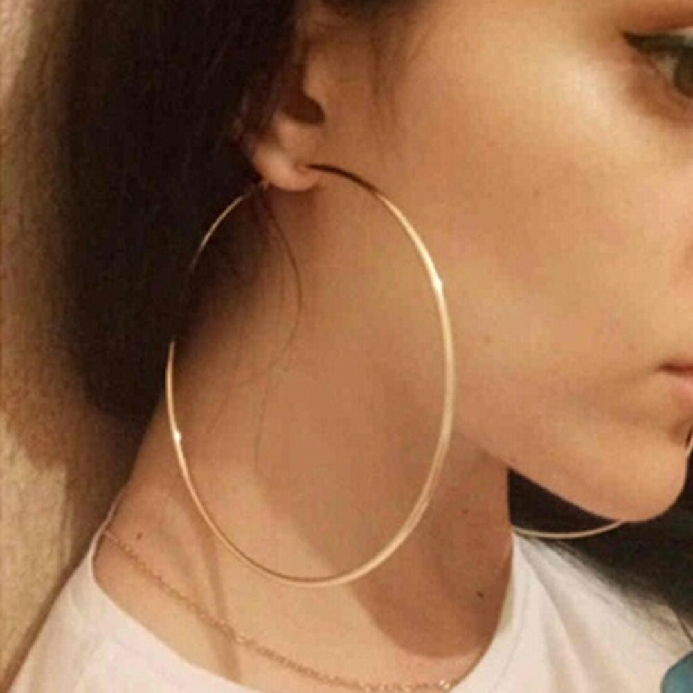 Personality Super Big Circles Hoop Earrings For Women Fashion Gold Silver Color Jewelry Trendy Retro Big Round Circle Earrings