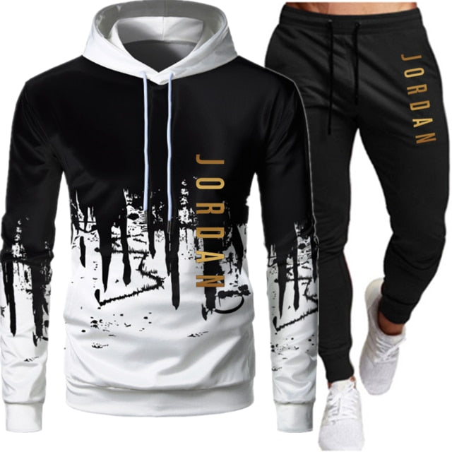 Sets Tracksuit Men Autumn Winter Hooded Sweatshirt Drawstring Outfit Sportswear  Two Piece Set
