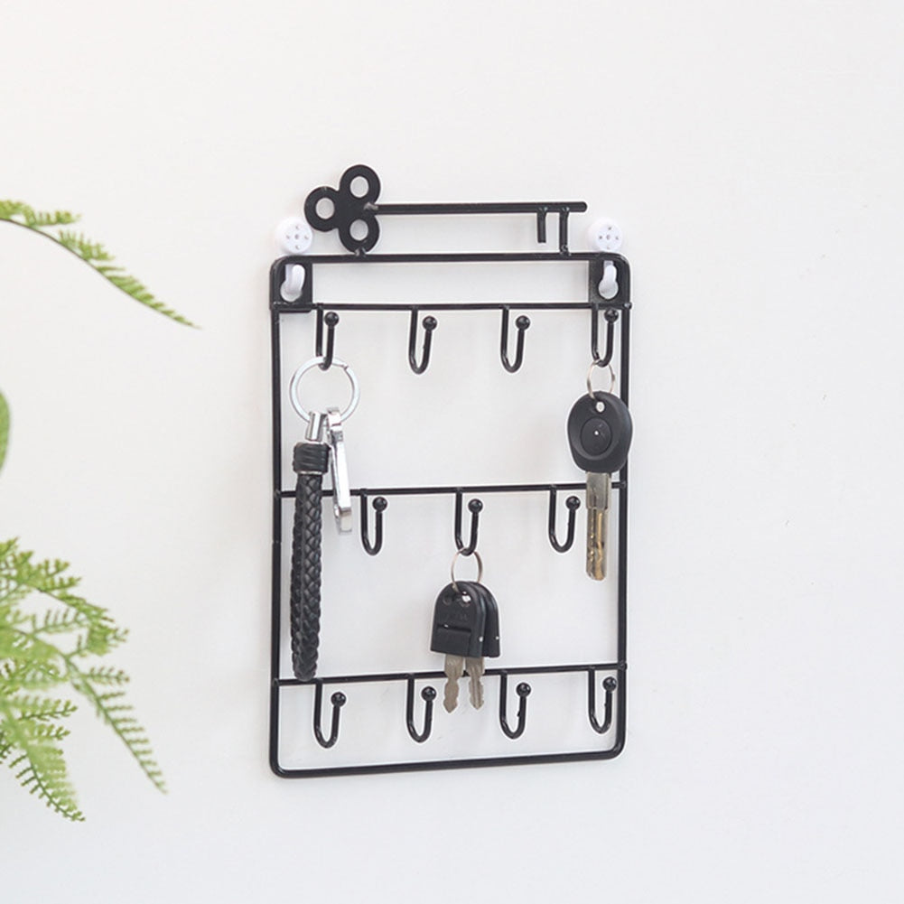 Modern Style Iron Wall Mounted 11 Hangers Hooks Key Holder Coat Hat Storage Rack Practical Cloth / Keys Hooks