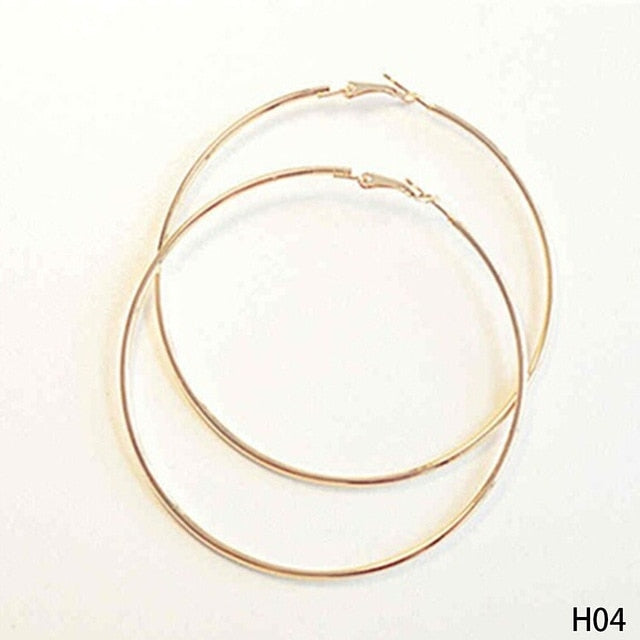 Personality Super Big Circles Hoop Earrings For Women Fashion Gold Silver Color Jewelry Trendy Retro Big Round Circle Earrings