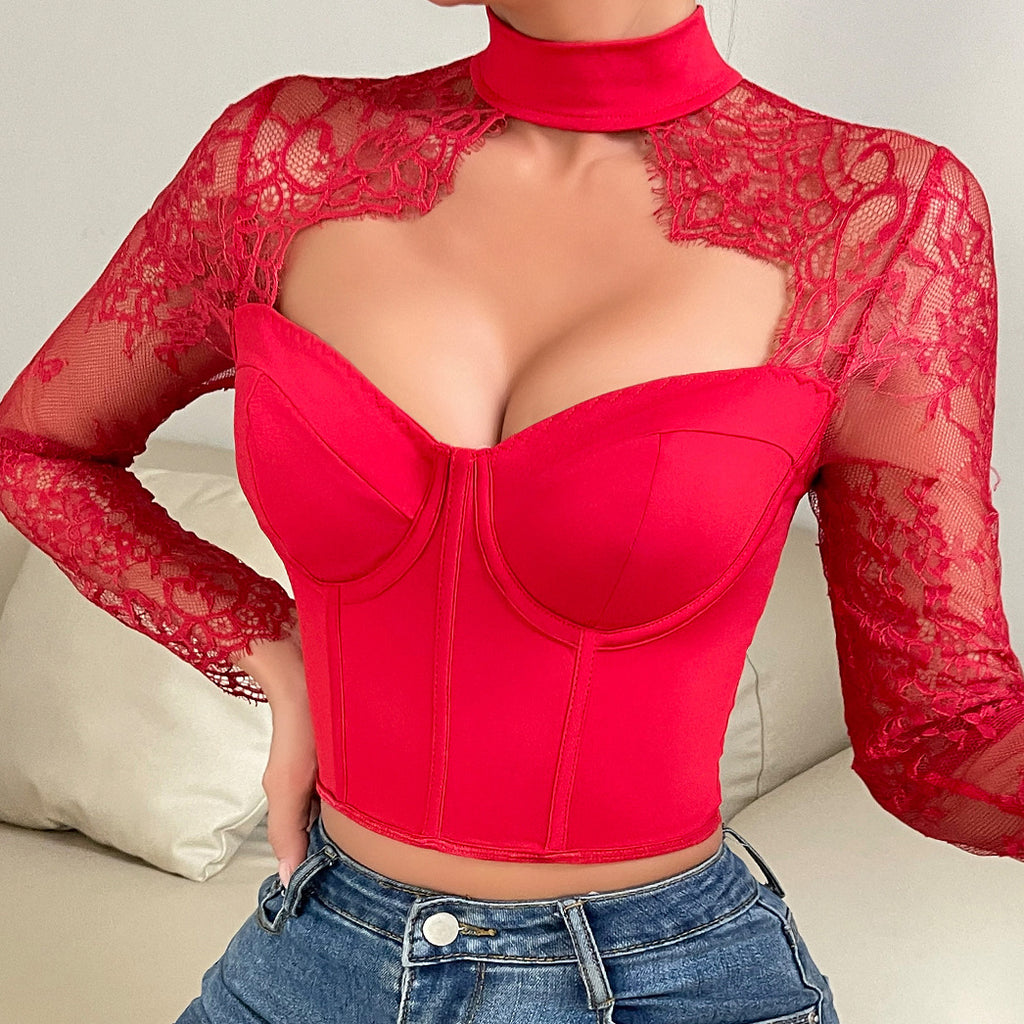 Arrival Sexy  Low-Cut Top Elegant Fitted Lace Long-Sleeve Women's Dress