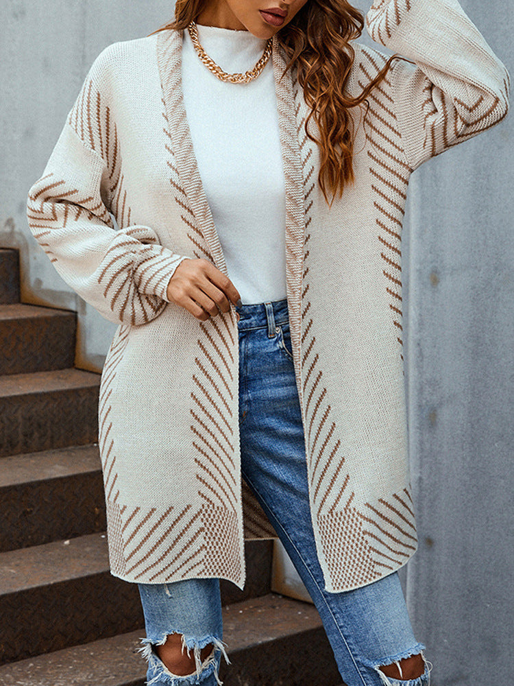 Autumn And Winter New V-Neck Knitted Cardigan Sweater Long-Sleeved Top Casual Women's Coat