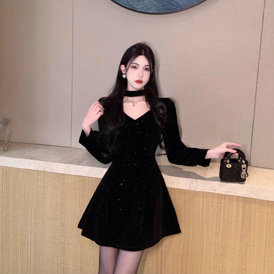 Chic Little Black Dress Women New Year Party Dress Slim Fit Slip Dress