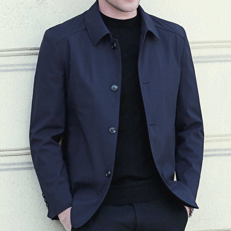 Men Jacket Elegant Men's Mid Length Business Jacket with Turn-down Collar Single-breasted Design for Fall Spring Seasons