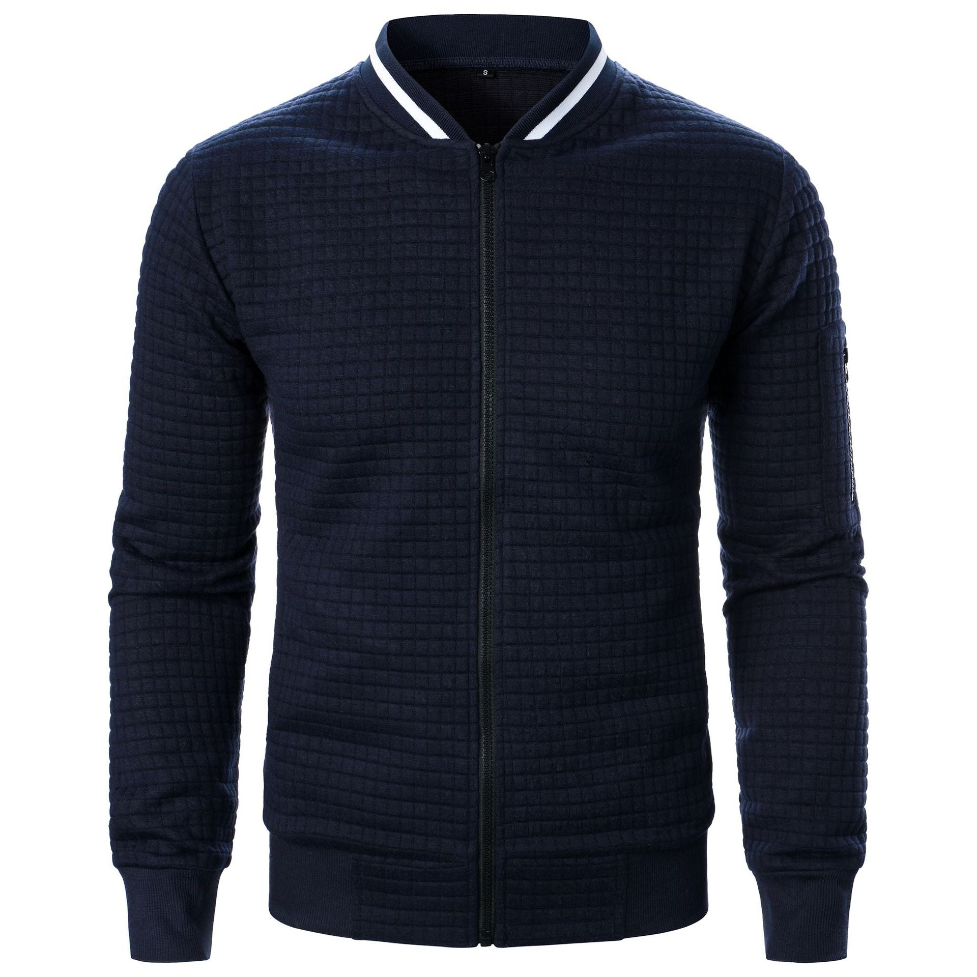 Men's new zipper stand up collar sweatshirt jacket men's casual plaid cardigan sweatshirt