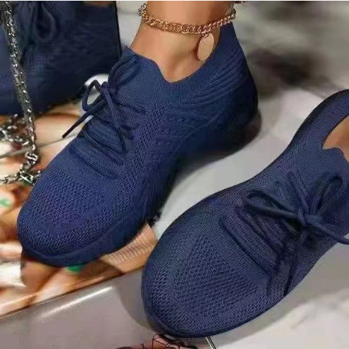 New big size women's sneakers women's lace mesh thick sole flying woven shoes breathable