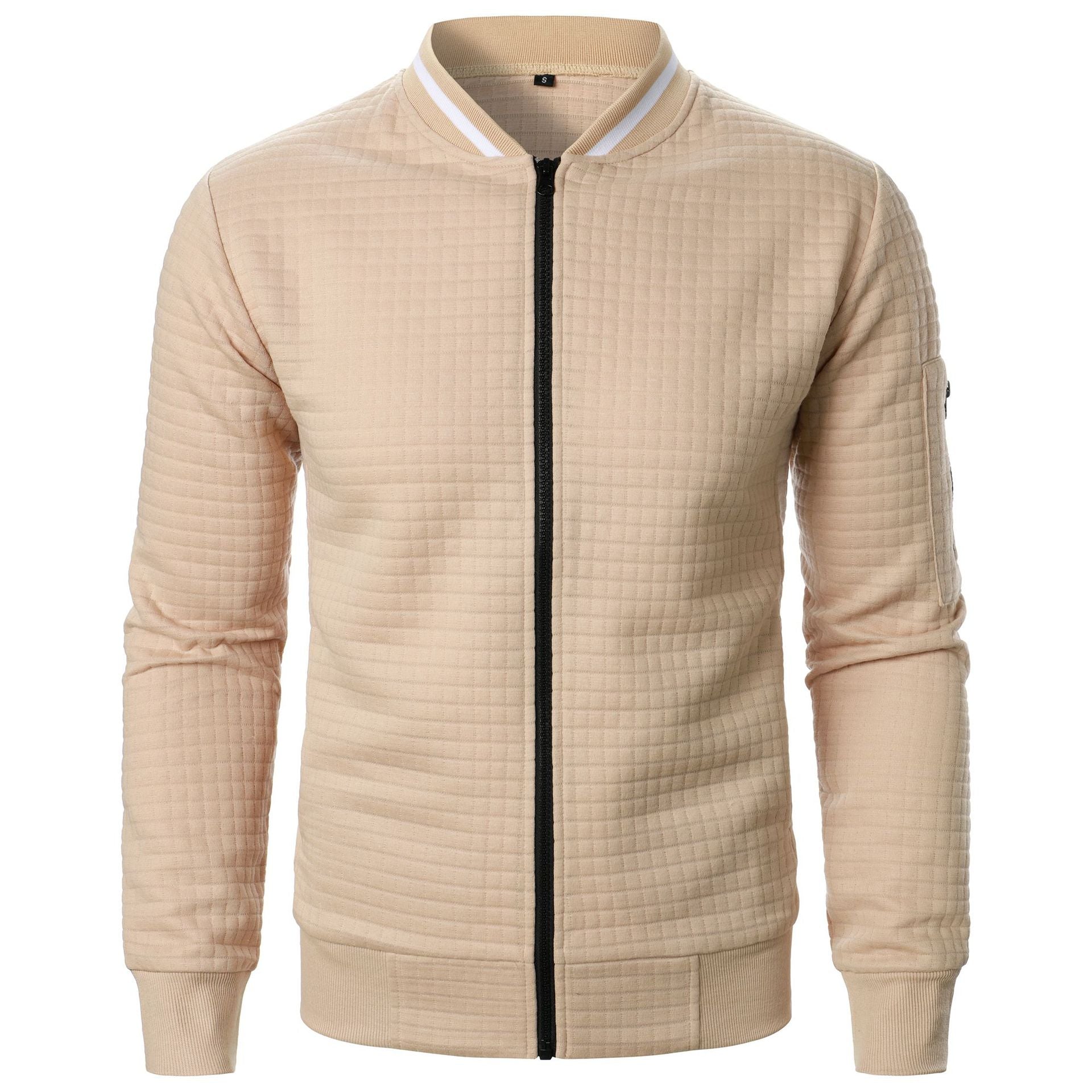 Men's new zipper stand up collar sweatshirt jacket men's casual plaid cardigan sweatshirt