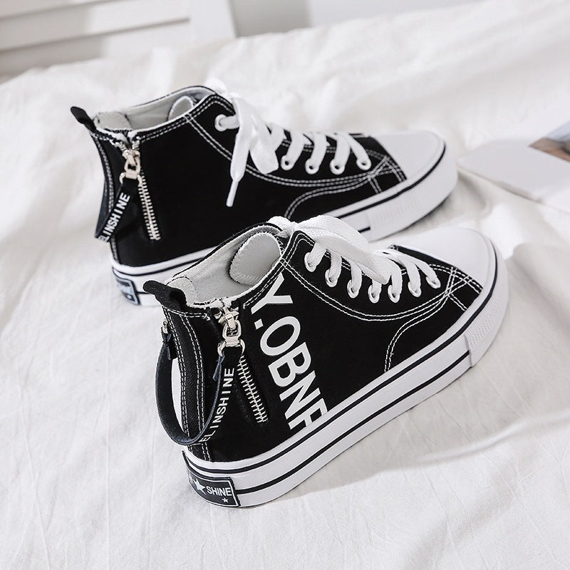 High top canvas shoes, women's versatile white board shoes, children's ins trendy side zipper women's shoes