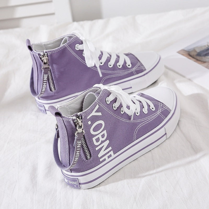 High top canvas shoes, women's versatile white board shoes, children's ins trendy side zipper women's shoes