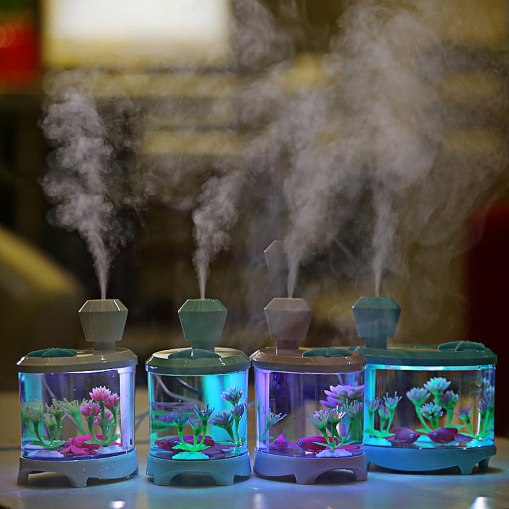 KLN-039 460ml Fish Tank Essential Oil Diffuser Air Mist Humidifier with Whisper-quiet Operation Portable USB Changing LED Lights