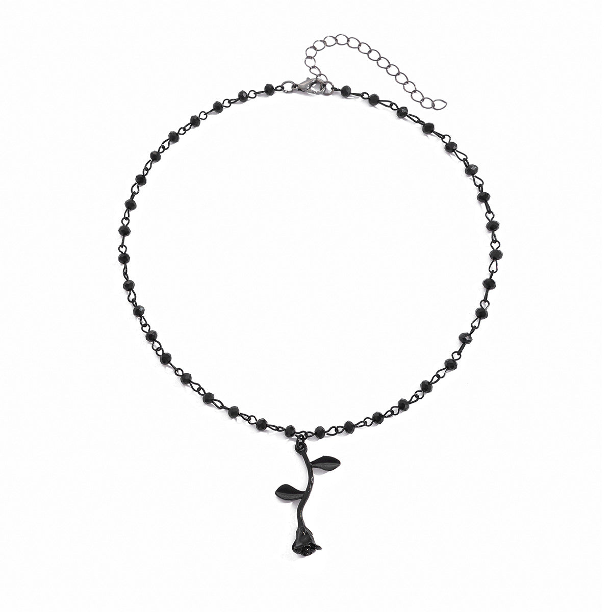 Fashionable rose bead necklace with dark crystal beads and collarbone chain