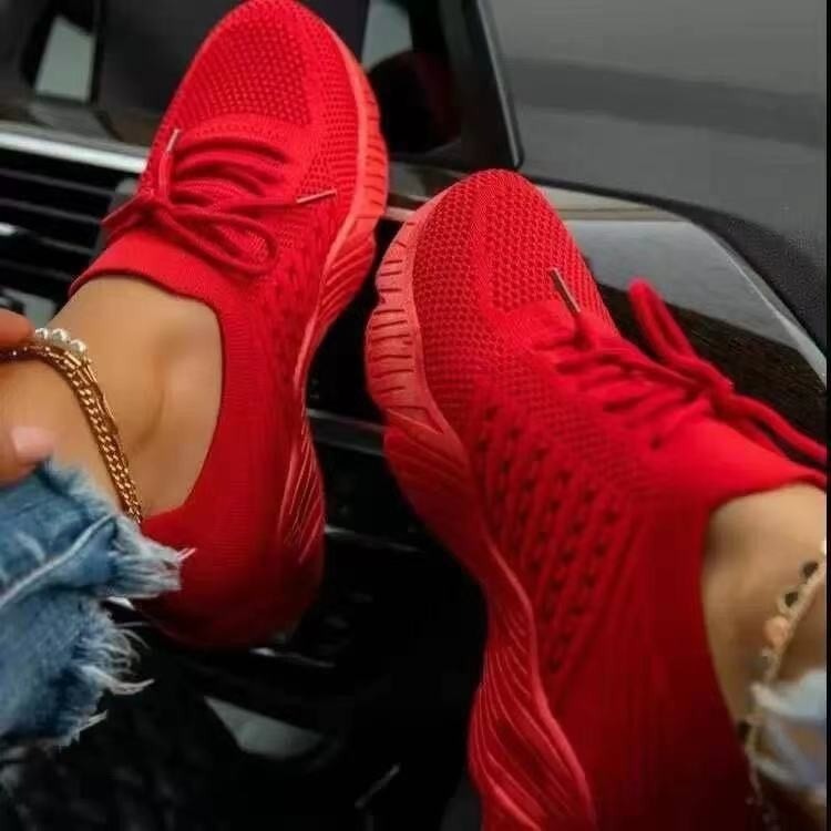 New big size women's sneakers women's lace mesh thick sole flying woven shoes breathable
