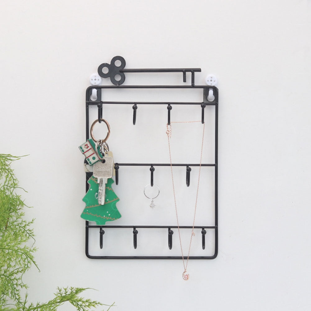 Modern Style Iron Wall Mounted 11 Hangers Hooks Key Holder Coat Hat Storage Rack Practical Cloth / Keys Hooks