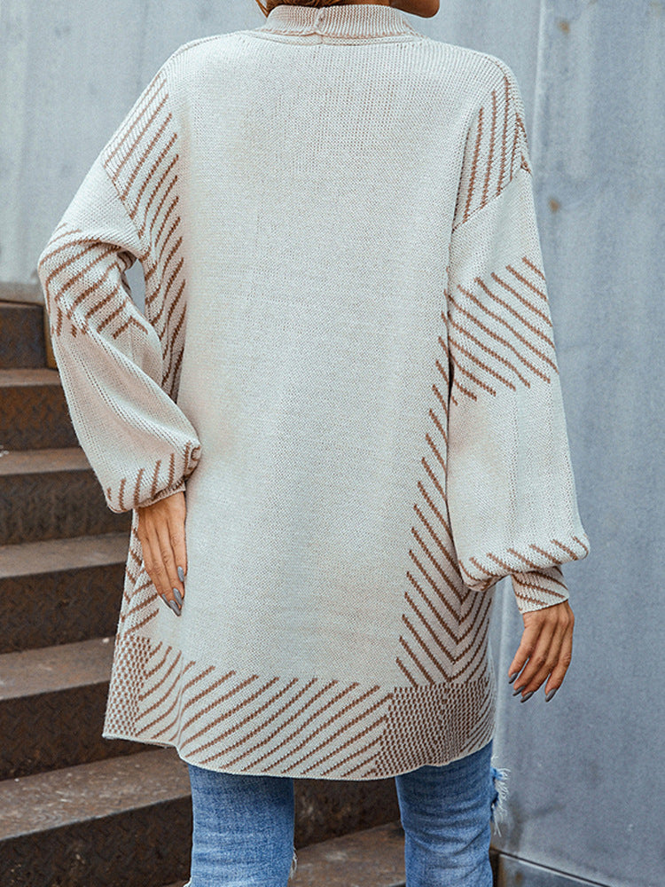 Autumn And Winter New V-Neck Knitted Cardigan Sweater Long-Sleeved Top Casual Women's Coat