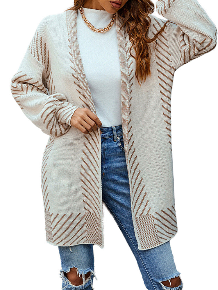 Autumn And Winter New V-Neck Knitted Cardigan Sweater Long-Sleeved Top Casual Women's Coat