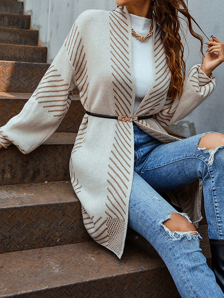 Autumn And Winter New V-Neck Knitted Cardigan Sweater Long-Sleeved Top Casual Women's Coat