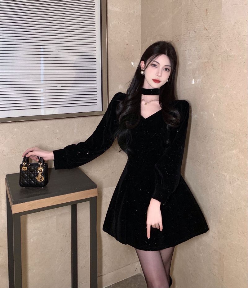 Chic Little Black Dress Women New Year Party Dress Slim Fit Slip Dress