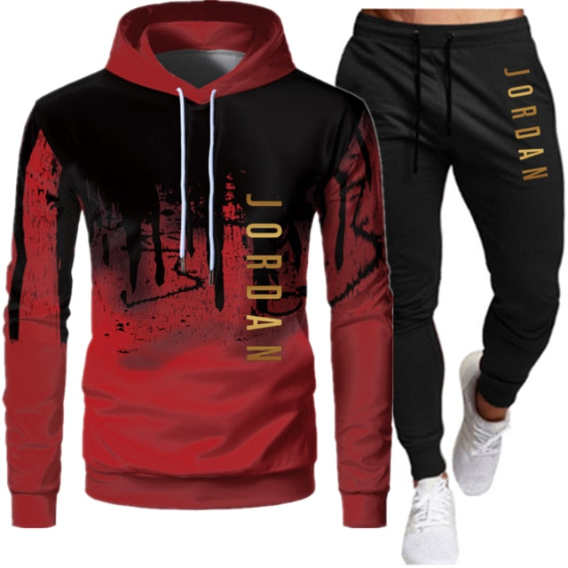 Sets Tracksuit Men Autumn Winter Hooded Sweatshirt Drawstring Outfit Sportswear  Two Piece Set