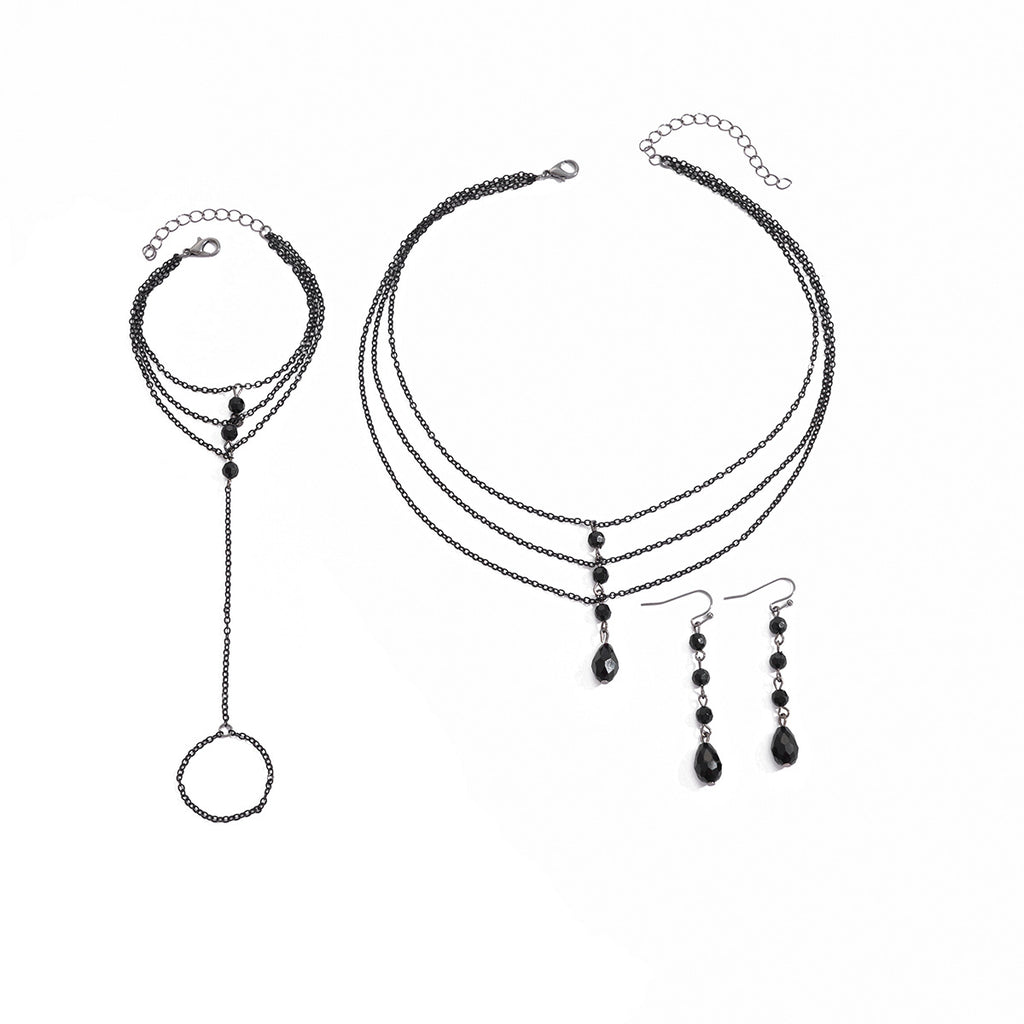 Cold style multi-layer imitation crystal collarbone chain, fashionable and personalized bead necklace choker