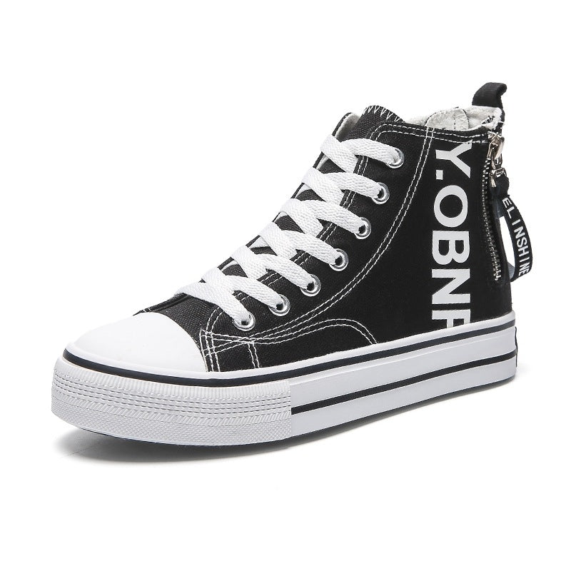 High top canvas shoes, women's versatile white board shoes, children's ins trendy side zipper women's shoes