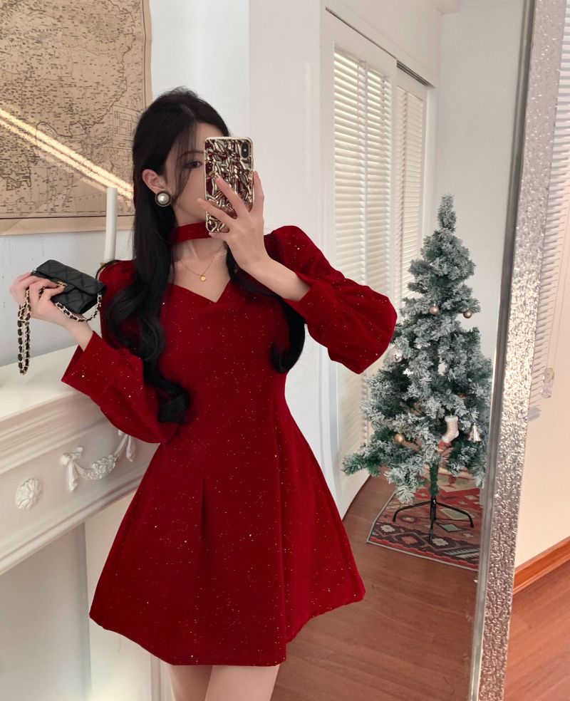 Chic Little Black Dress Women New Year Party Dress Slim Fit Slip Dress