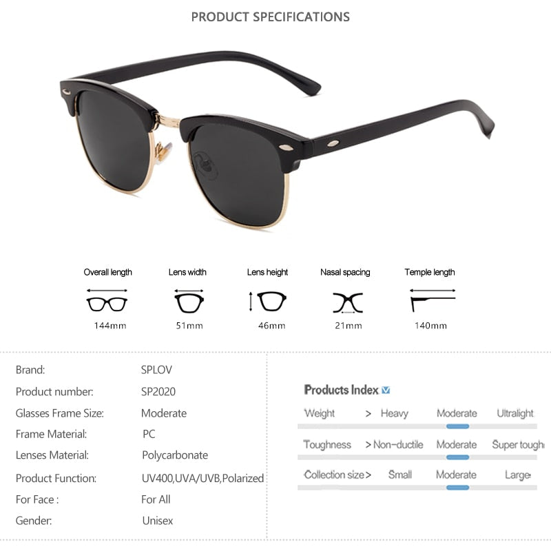 Semi Rimless Polarized Sunglasses Men Women Brand Designer Half Frame Sun Glasses Classic Oculos De Sol UV400